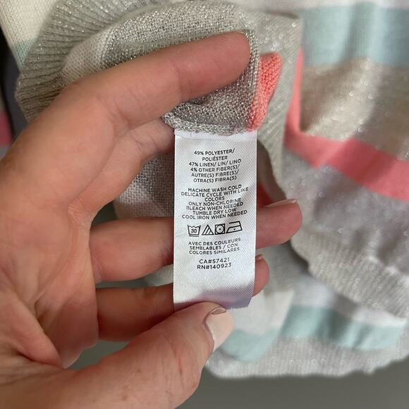 LOFT Shimmer Striped 3/4 Sleeve Sweater Size Small Lightweight Relaxed Fit Linen - Picture 16 of 16